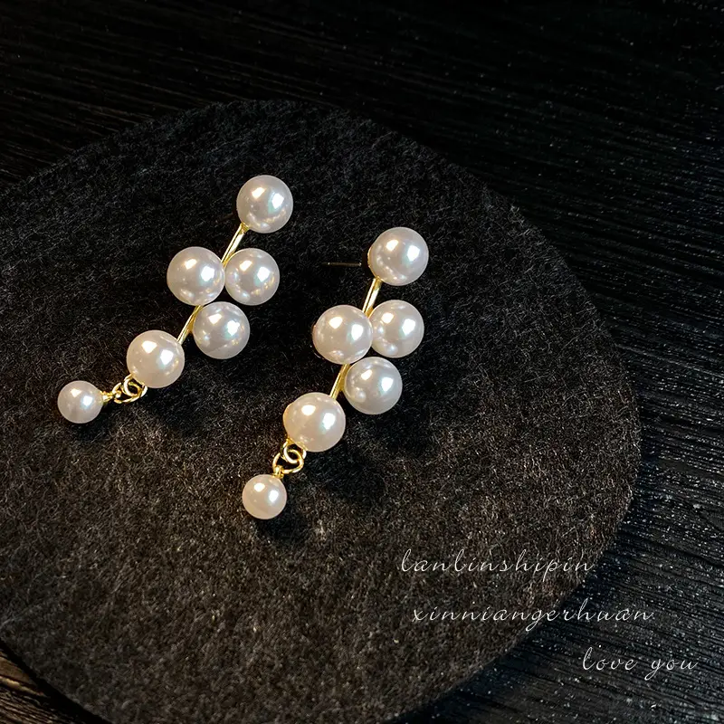 Korean Style Artificial Pearls Drop Earrings Gold Plated — feature 9