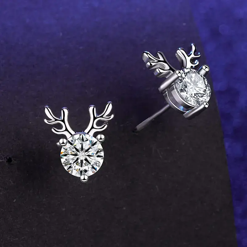 S925 Silver Deer Earrings with Moissanite Studs for Women