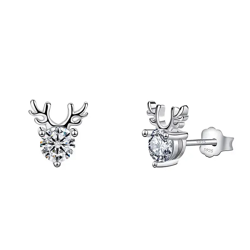 S925 Silver Deer Earrings with Moissanite Studs for Women