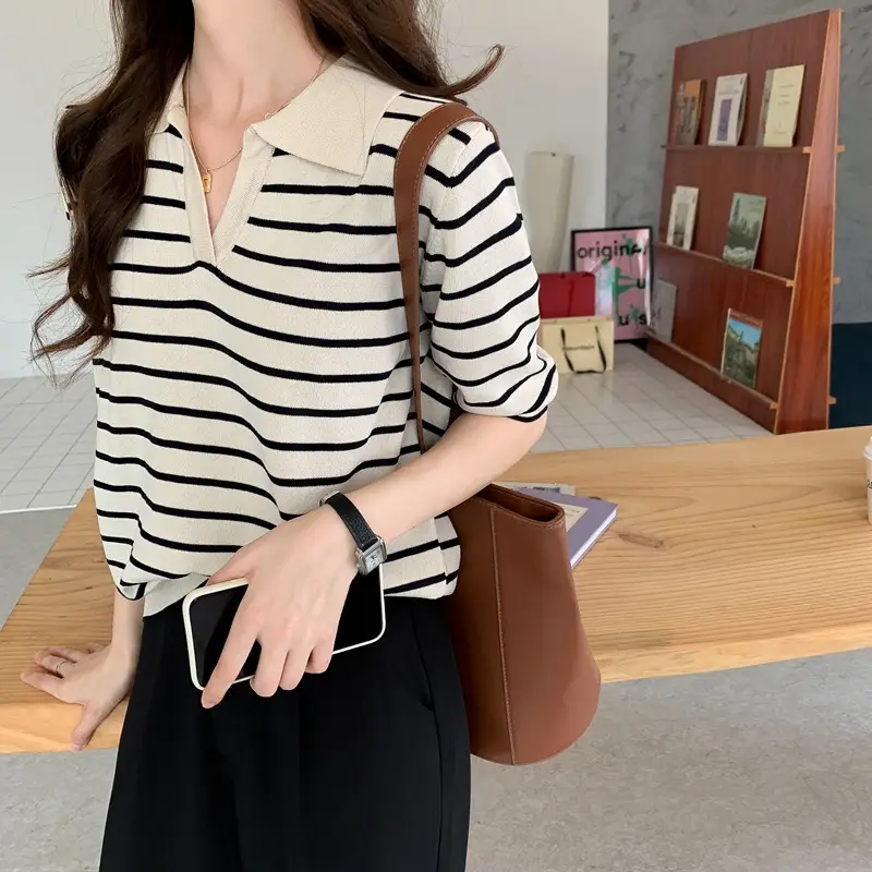 Women Striped Silk Sweater Ice Cool Loose Sleeve - Image 5