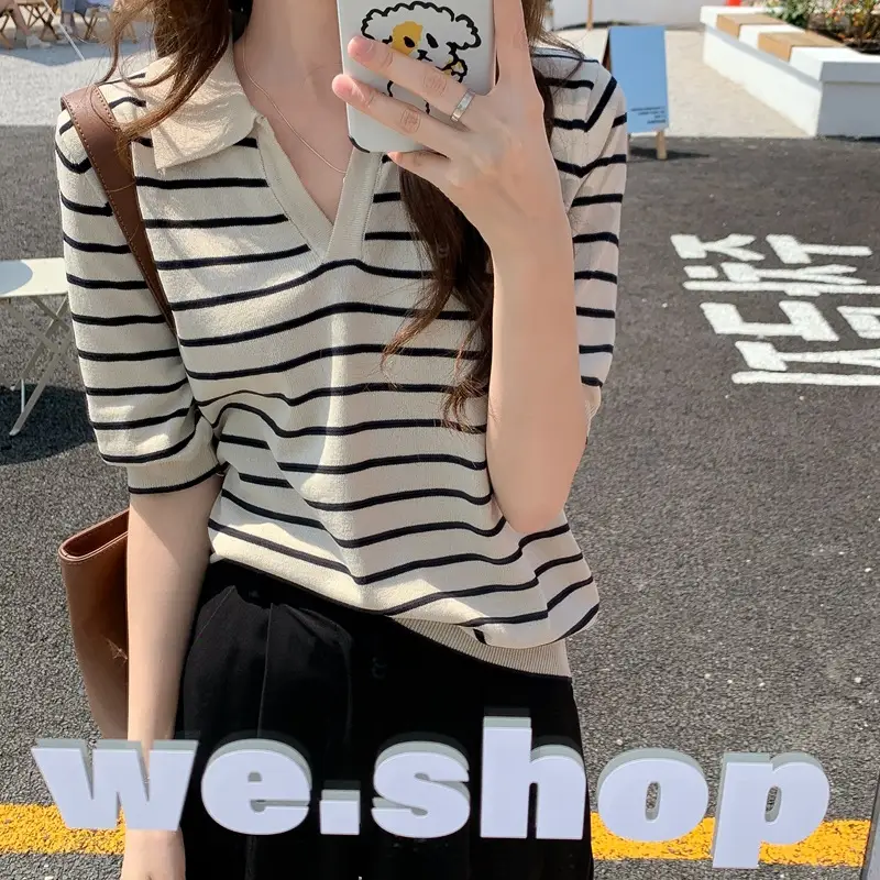 Women Striped Silk Sweater Ice Cool Loose Sleeve - Image 6