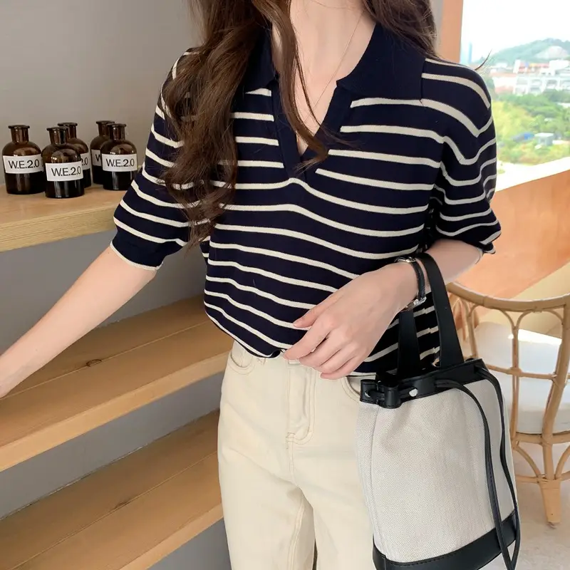 Women Striped Silk Sweater Ice Cool Loose Sleeve - Image 8