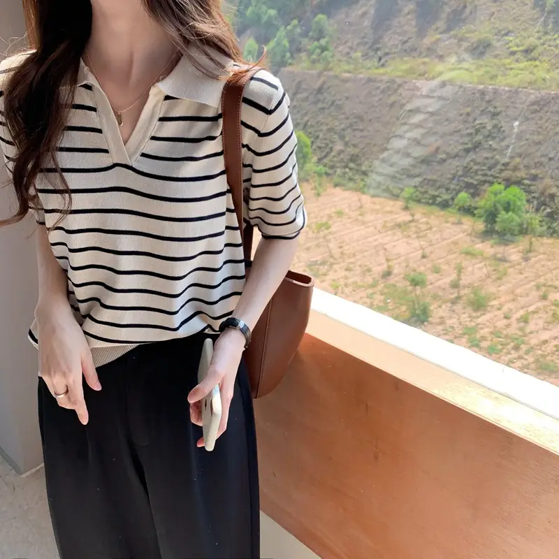 Women Striped Silk Sweater Ice Cool Loose Sleeve — feature 5