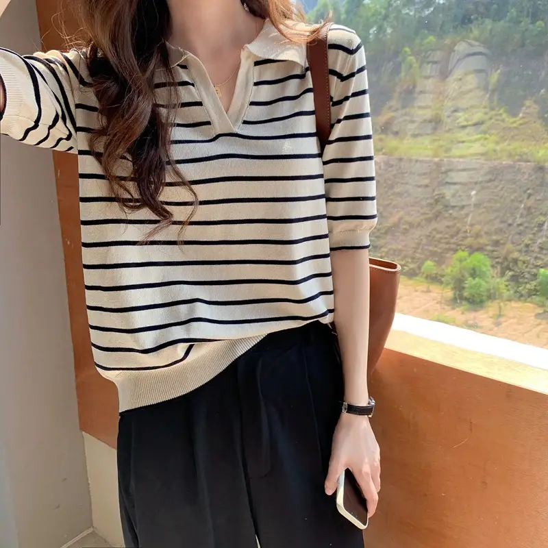 Women Striped Silk Sweater Ice Cool Loose Sleeve — feature 6