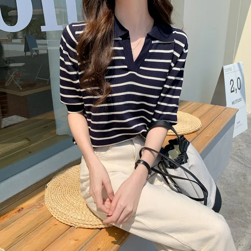 Women Striped Silk Sweater Ice Cool Loose Sleeve — feature 8