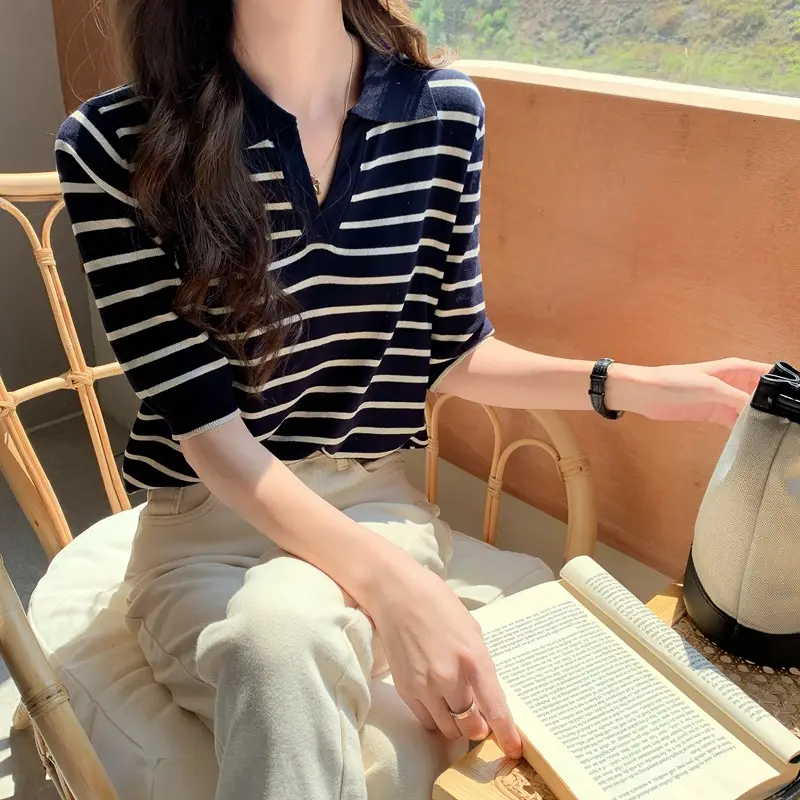 Women Striped Silk Sweater Ice Cool Loose Sleeve — feature 9
