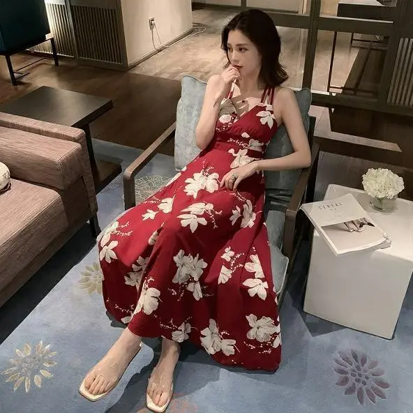 Black Floral Backless Spaghetti Strap Dress for Women - Image 4
