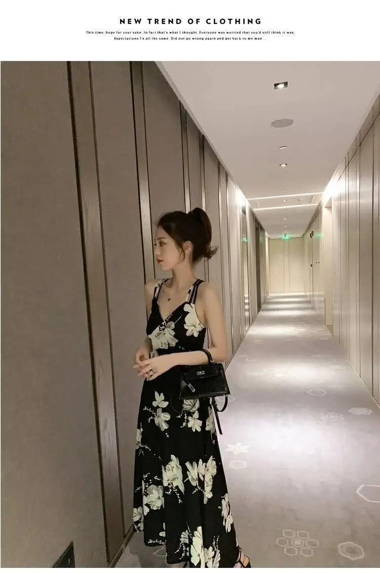 Black Floral Backless Spaghetti Strap Dress for Women — feature 10
