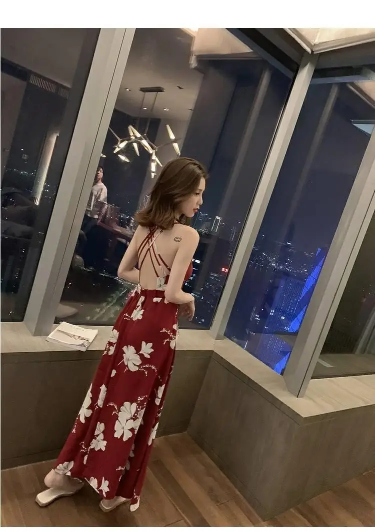 Black Floral Backless Spaghetti Strap Dress for Women — feature 15