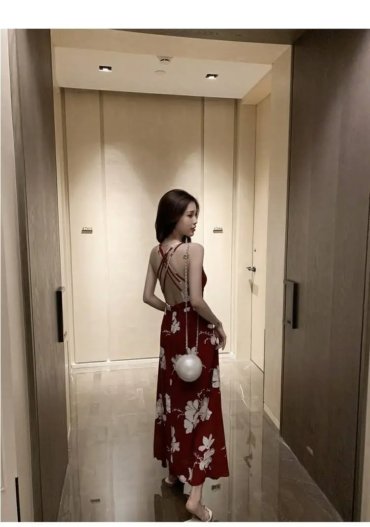 Black Floral Backless Spaghetti Strap Dress for Women — feature 16