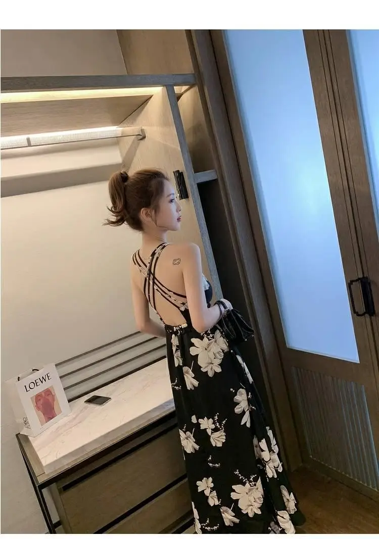 Black Floral Backless Spaghetti Strap Dress for Women — feature 4