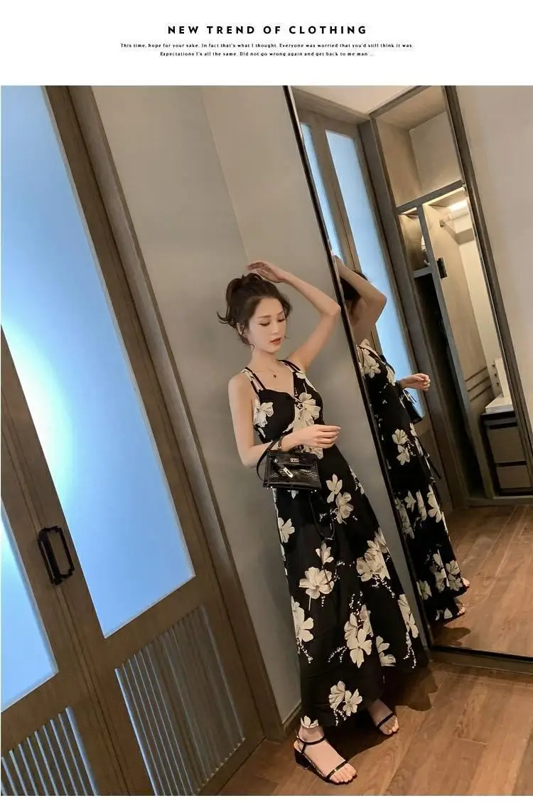 Black Floral Backless Spaghetti Strap Dress for Women — feature 5