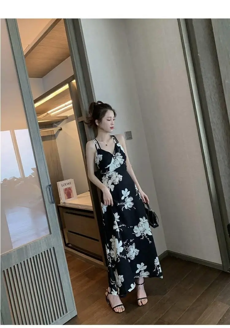 Black Floral Backless Spaghetti Strap Dress for Women — feature 6