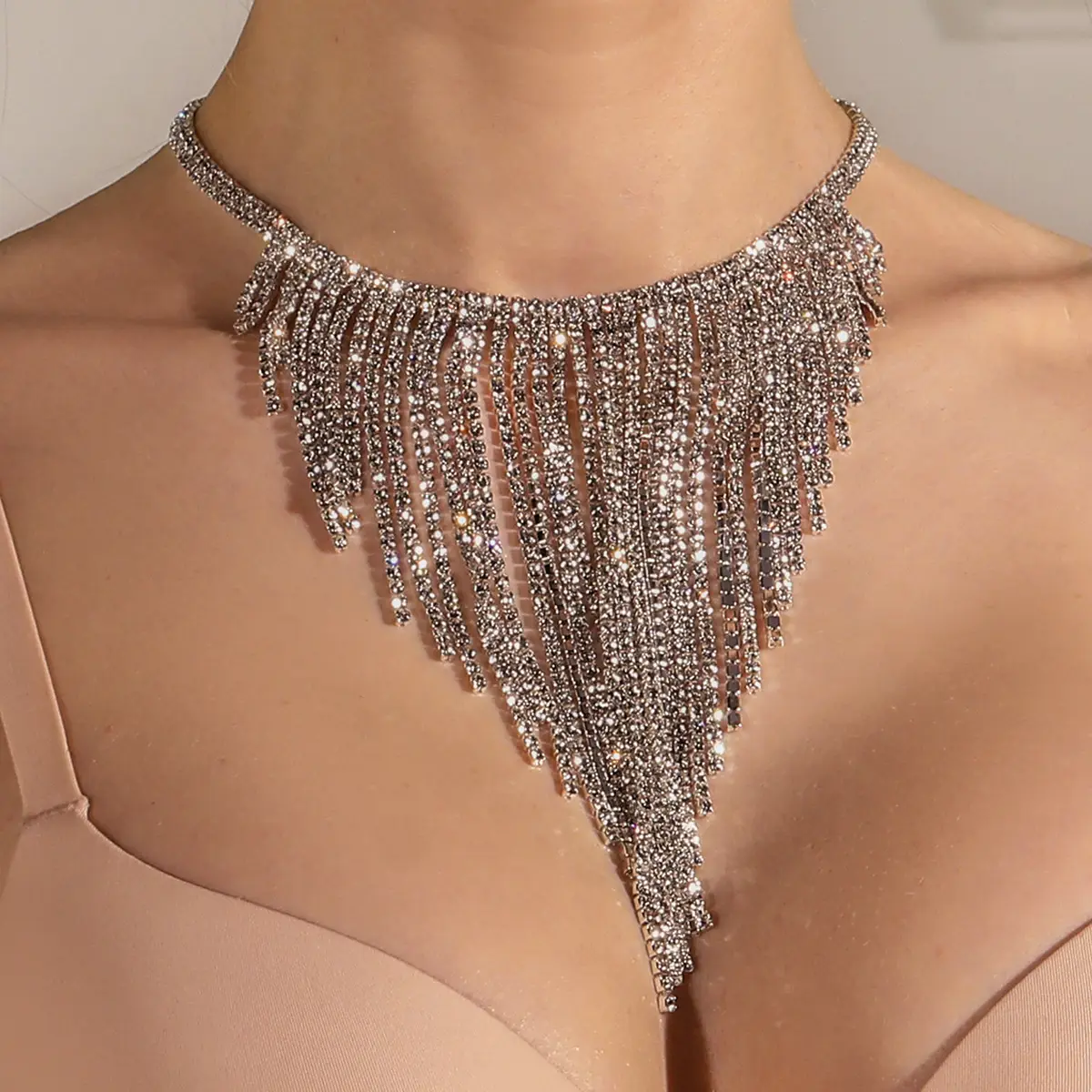Shiny Diamond Embroidered Double Row Necklace for Women