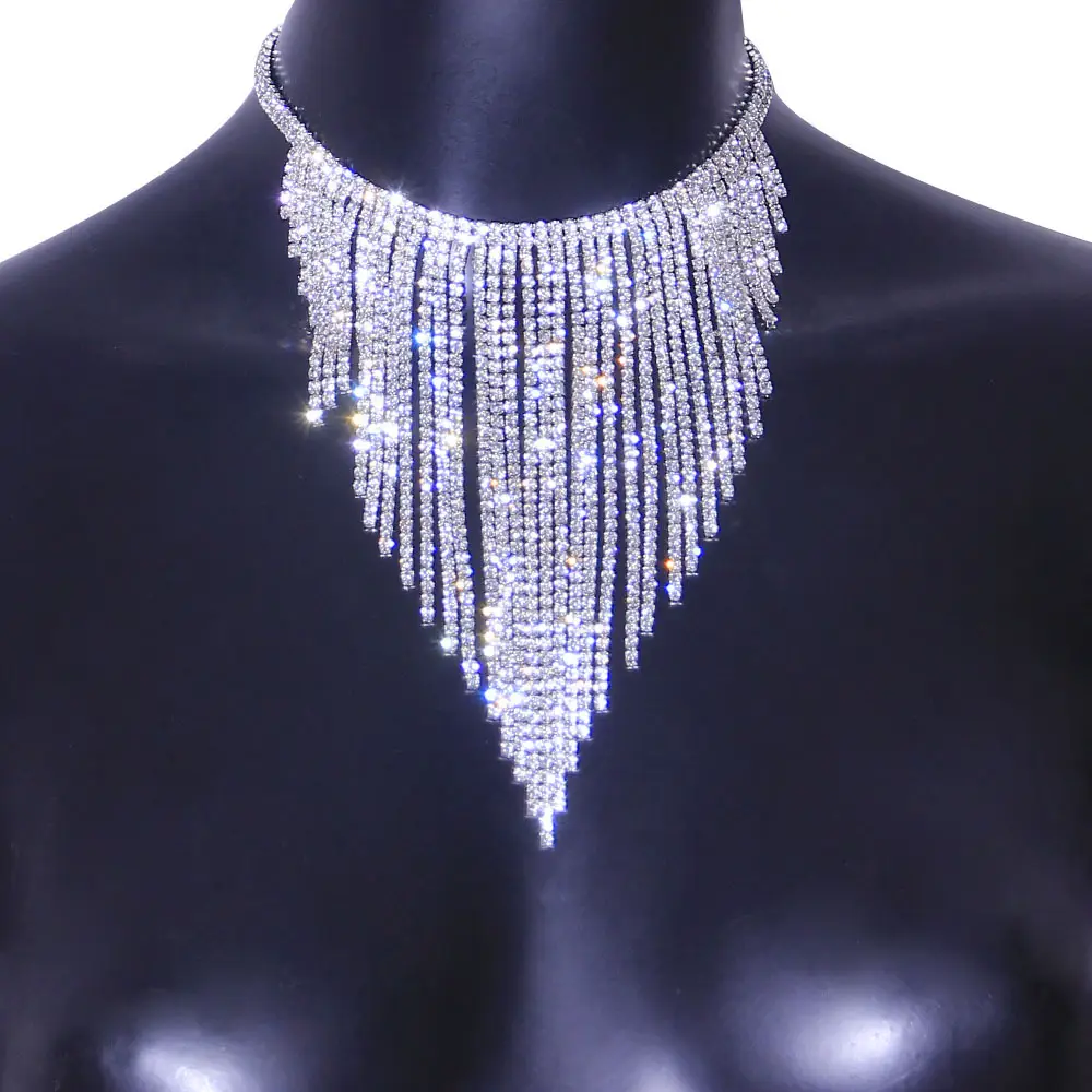 Shiny Diamond Embroidered Double Row Necklace for Women