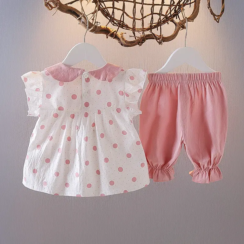 Girls Summer Polka Dot Top & Shorts Set Pink White - Image 5