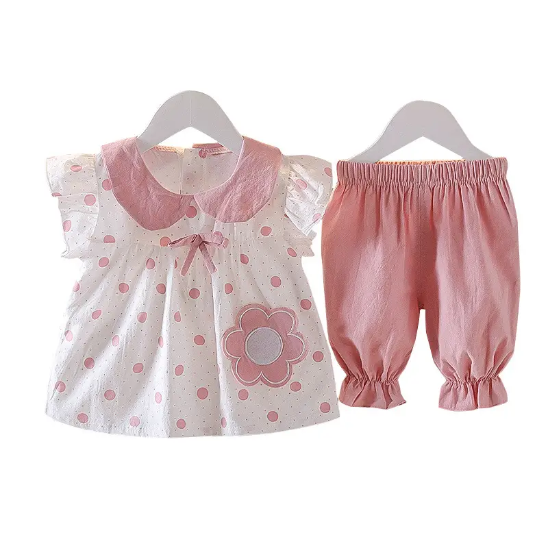 Girls Summer Polka Dot Top & Shorts Set Pink White - Image 7