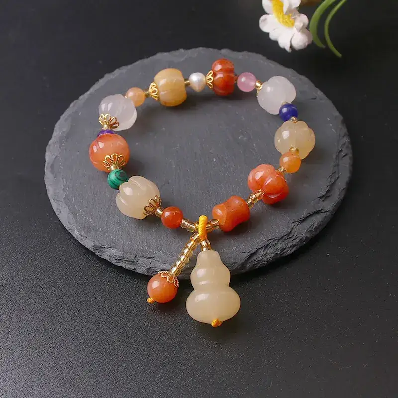 Golden Jade Pumpkin Bracelet for Women Ethnic Style - Image 15