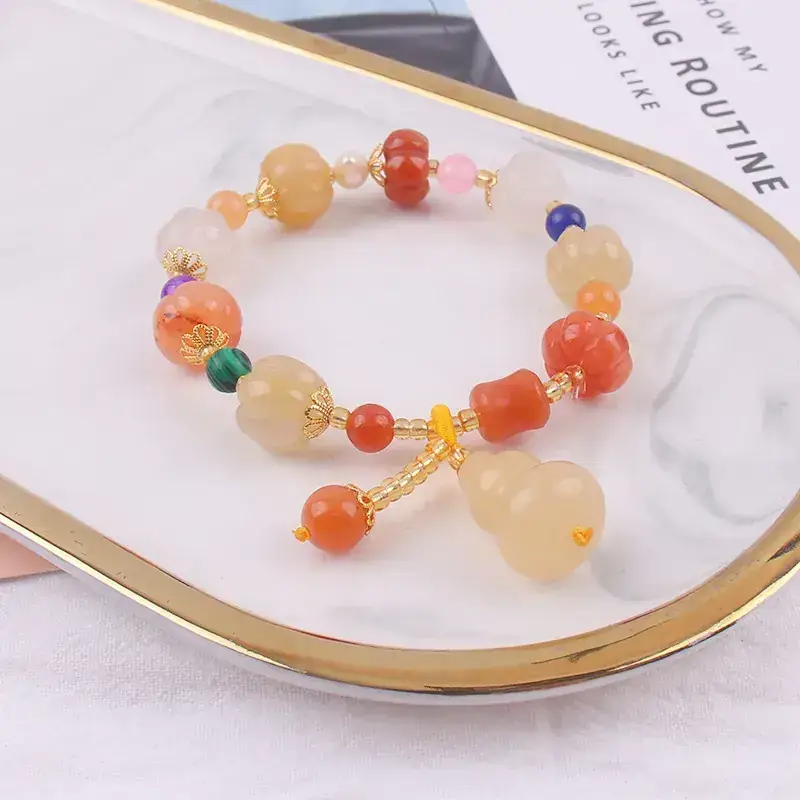 Golden Jade Pumpkin Bracelet for Women Ethnic Style - Image 2