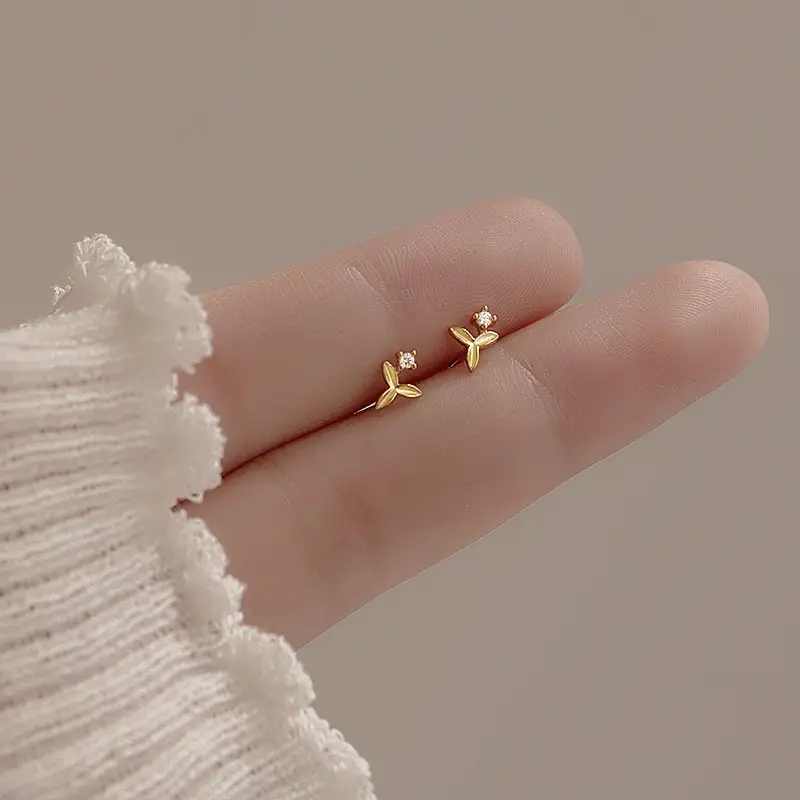 925 Sterling Silver Gold Small Earrings for Women