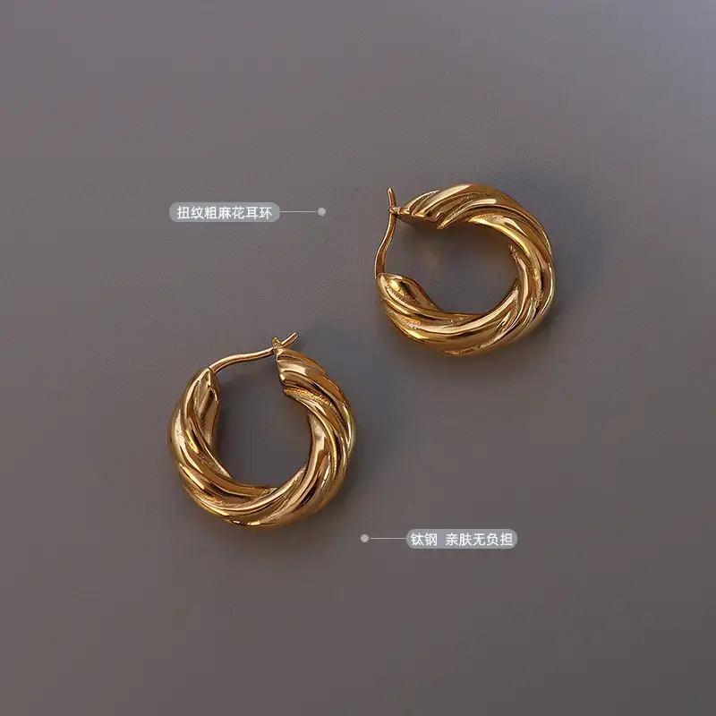 Tone Striped Titanium Steel Earrings 18K Gold - Image 4