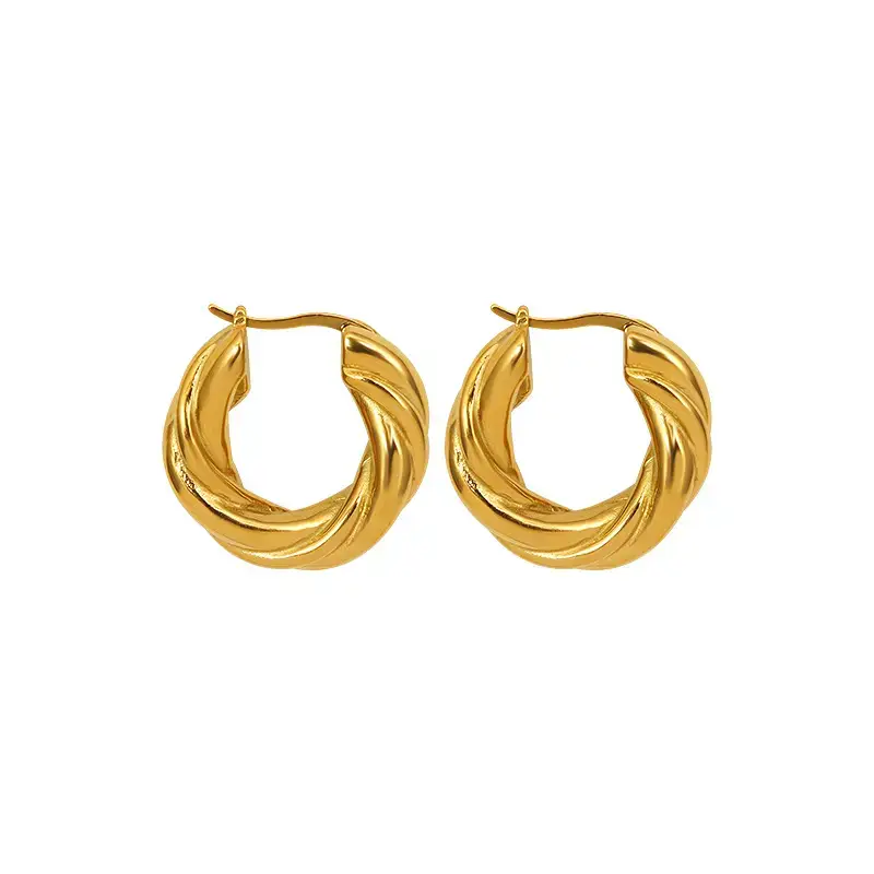 Tone Striped Titanium Steel Earrings 18K Gold - Image 7