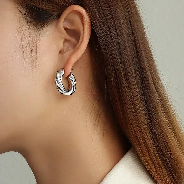 Tone Striped Titanium Steel Earrings 18K Gold - Image 2