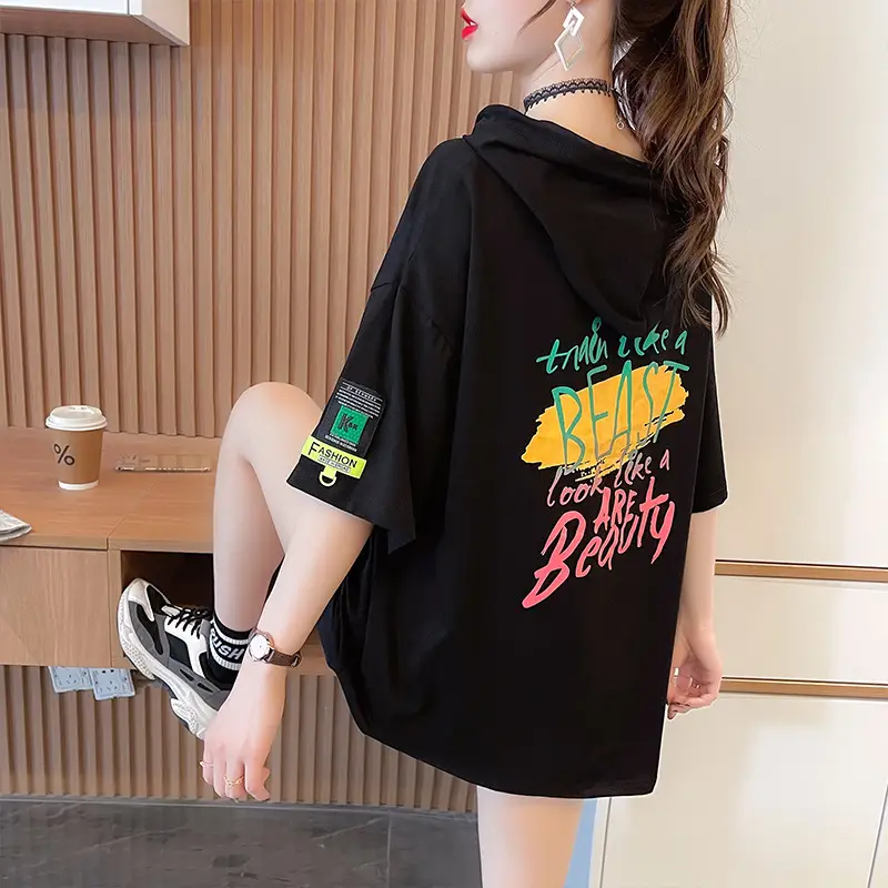 Women 2023 Printed Hooded T-Shirt Large Size - Image 3