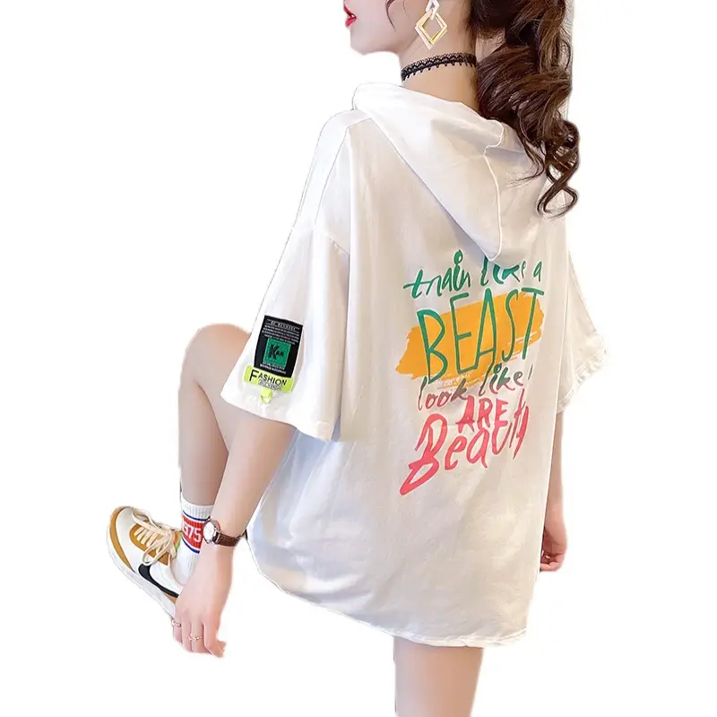 Women 2023 Printed Hooded T-Shirt Large Size - Image 5