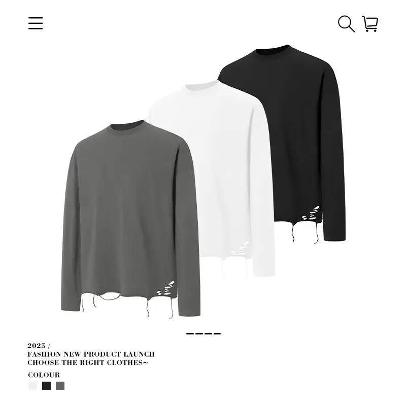 Men Black Distressed Long Sleeve T-Shirt