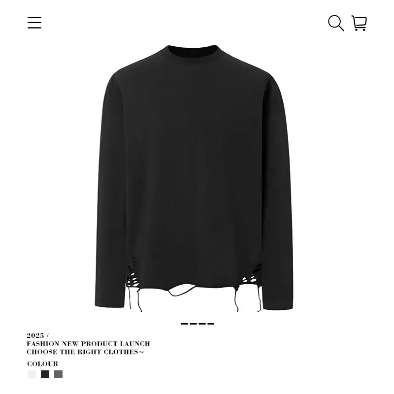 Men Black Distressed Long Sleeve T-Shirt
