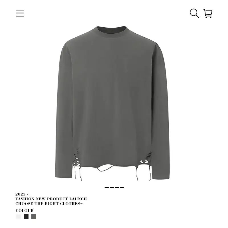 Men Black Distressed Long Sleeve T-Shirt