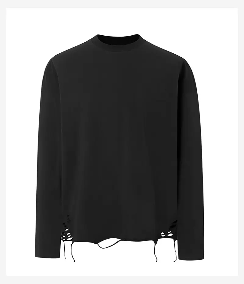 Men Black Distressed Long Sleeve T-Shirt — feature 11