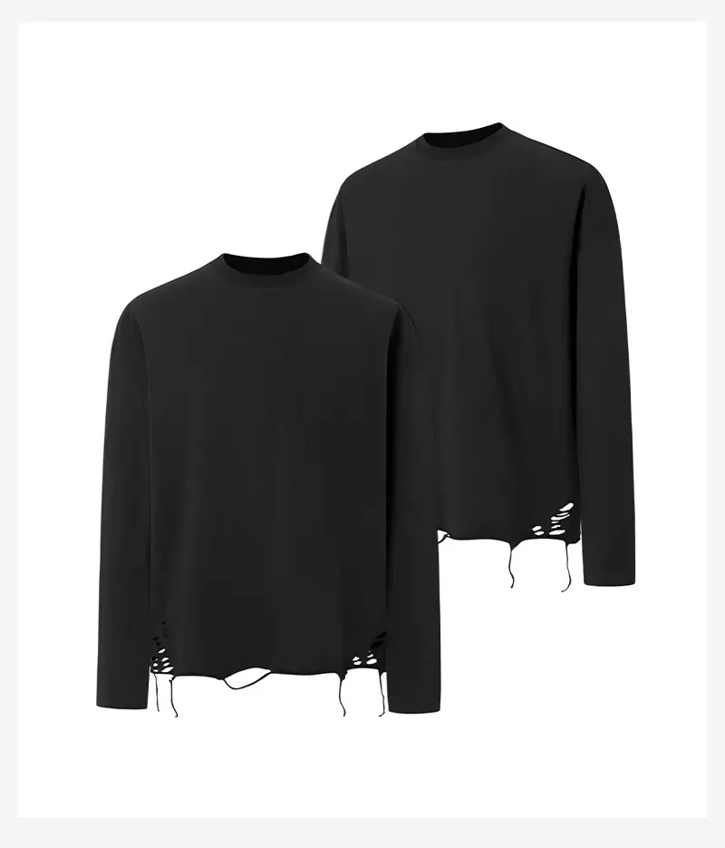 Men Black Distressed Long Sleeve T-Shirt — feature 12