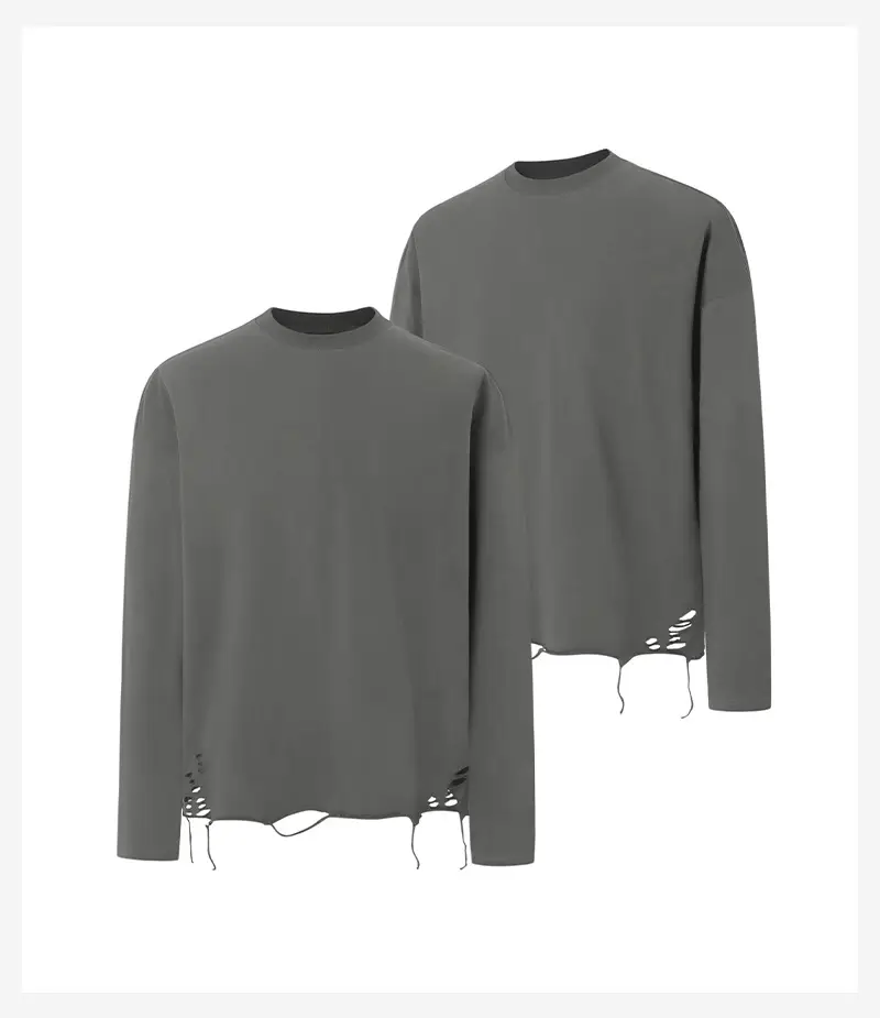 Men Black Distressed Long Sleeve T-Shirt — feature 14