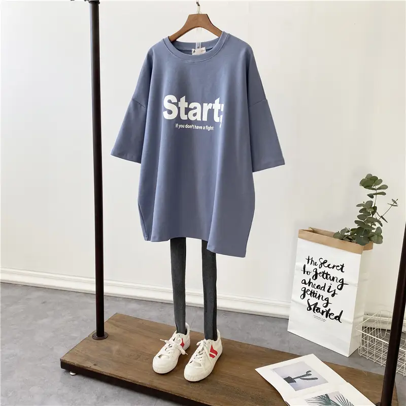 Maternity Printed Cotton T-Shirt Mid Length Pregnant Women - Image 26