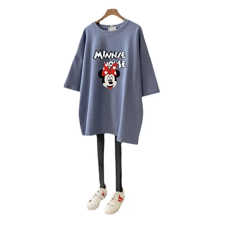 Maternity Printed Cotton T-Shirt Mid Length Pregnant Women - Image 29