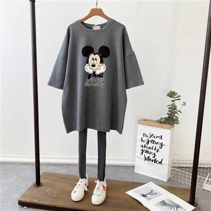 Maternity Printed Cotton T-Shirt Mid Length Pregnant Women - Image 14