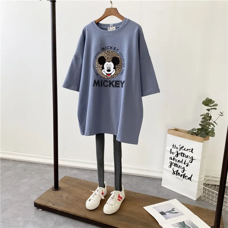 Maternity Printed Cotton T-Shirt Mid Length Pregnant Women - Image 21