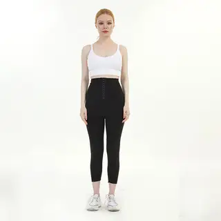 Women Buttoned Tummy Control Sweat Corset Pants High Waist Coated - Image 4