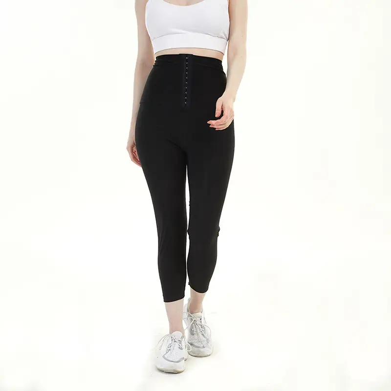 Women Buttoned Tummy Control Sweat Corset Pants High Waist Coated - Image 2