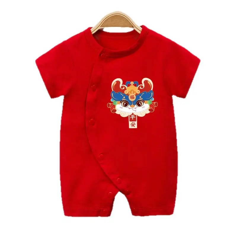 Newborn Baby Jumpsuit Red Full Moon Print Cotton