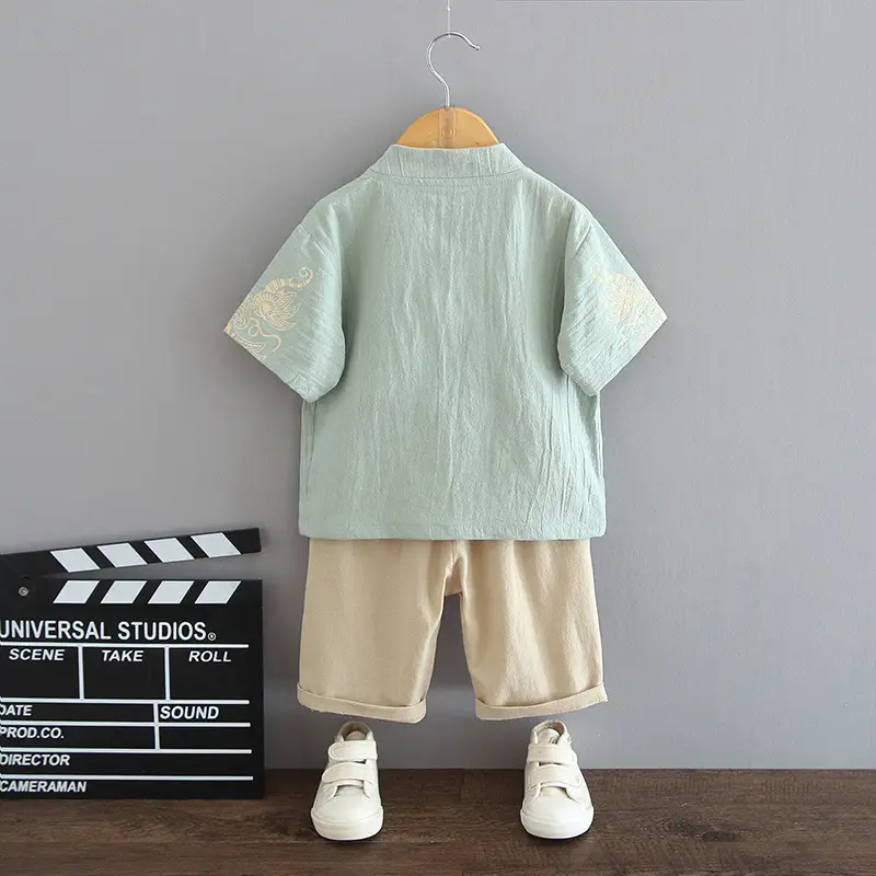 Red Dragon Print Boys Summer Tang Suit Set