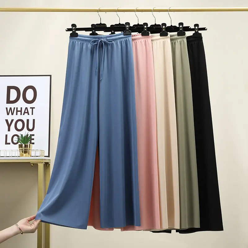 2023 Ice Silk Loose Wide Leg Pants High Waist Women - Image 5