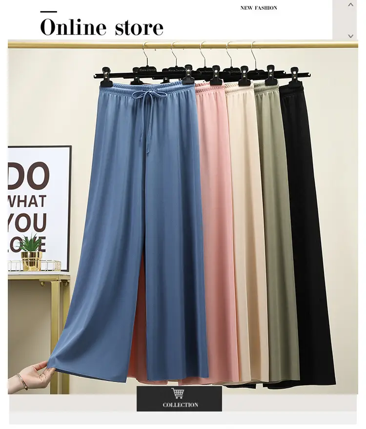 2023 Ice Silk Loose Wide Leg Pants High Waist Women — feature 1