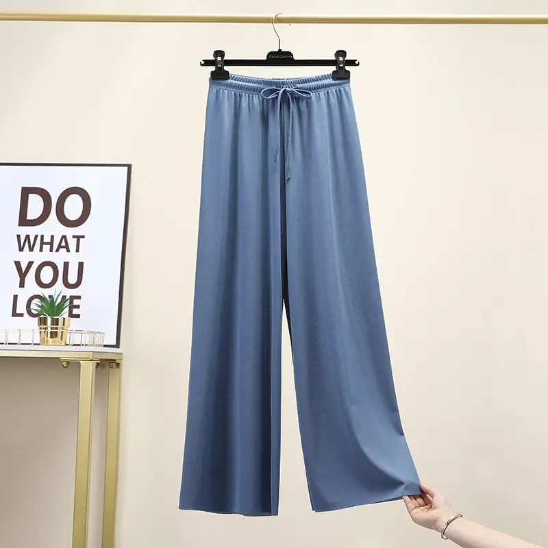 2023 Ice Silk Loose Wide Leg Pants High Waist Women - Image 3