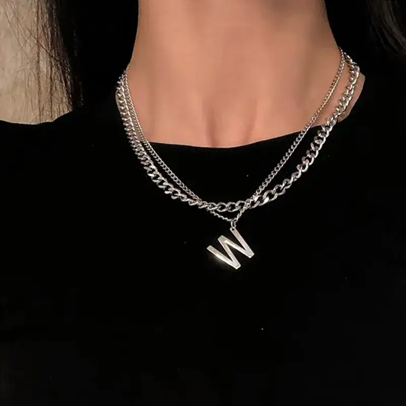 Titanium Steel W Letter Necklace Double Layer Cool Tide - Image 2