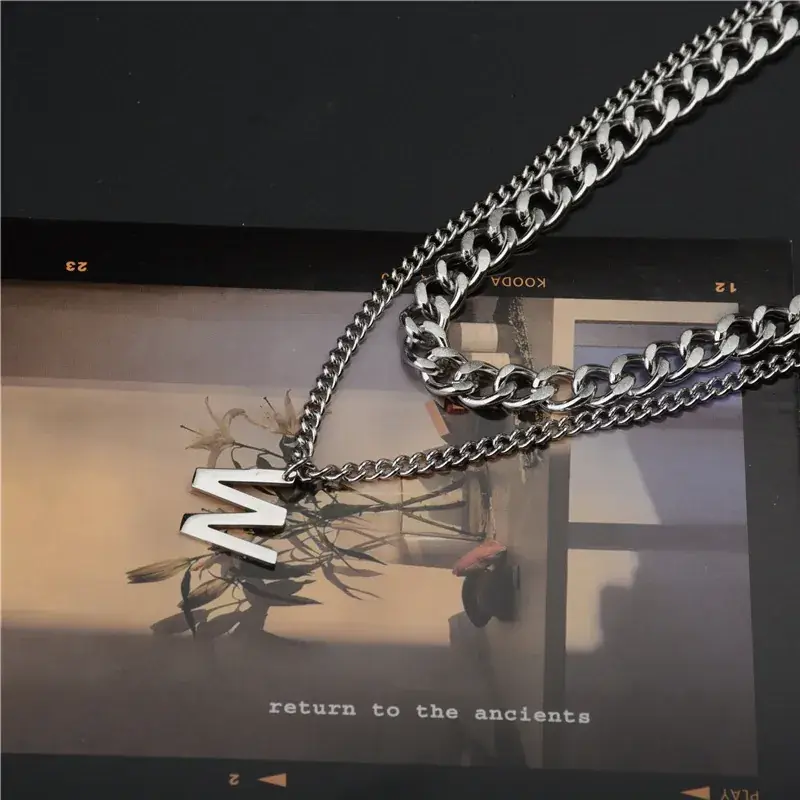 Titanium Steel W Letter Necklace Double Layer Cool Tide - Image 3
