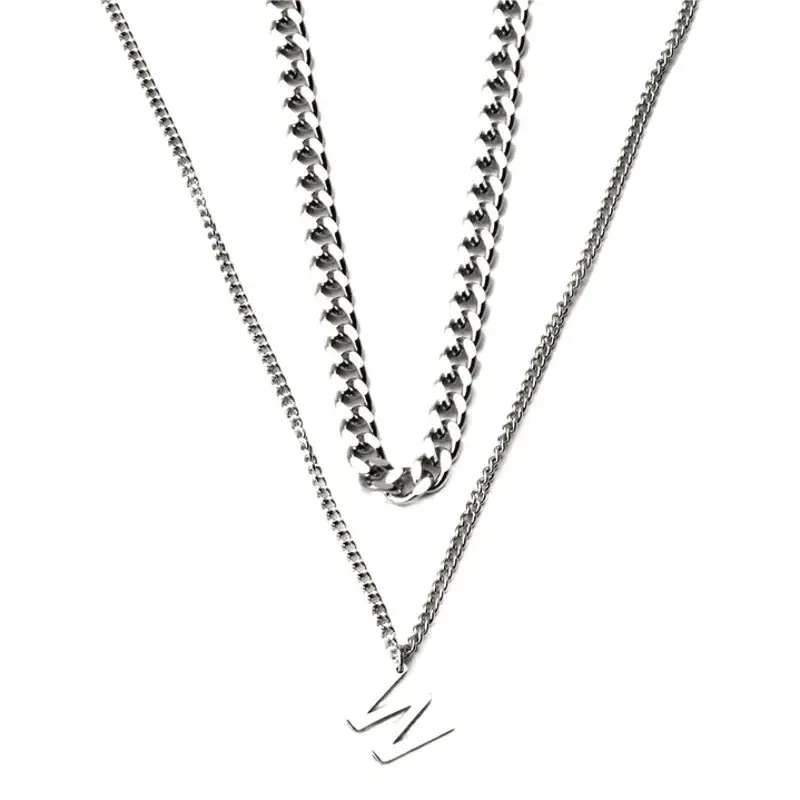 Titanium Steel W Letter Necklace Double Layer Cool Tide