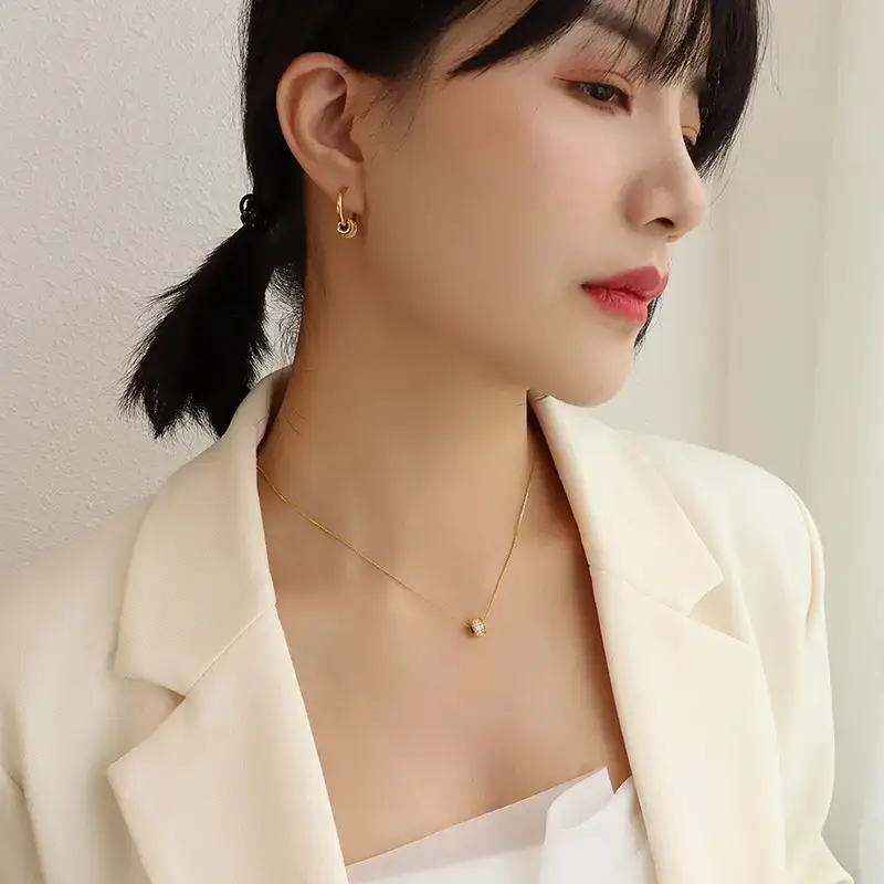 18K Gold Necklace Earrings Set for Women